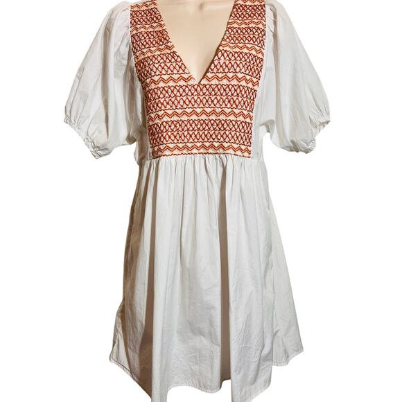 Madewell Embroidered Poplin V-Neck Mini Dress, Women's Size Small - Picture 2 of 11